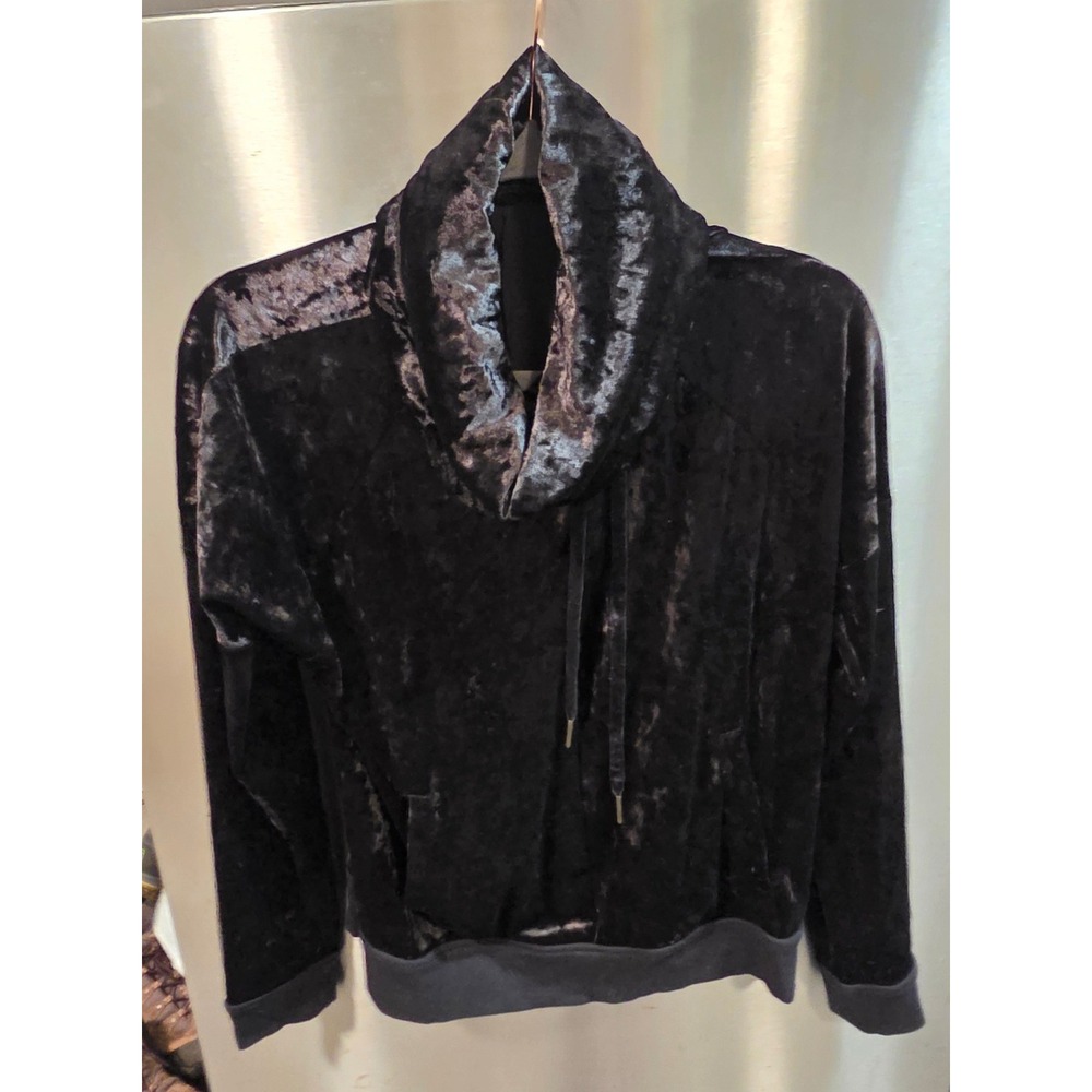 Betsey Johnson Womens L Velvet Cowl Neck Sweatshirt Black Crushed Performance